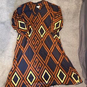Vibrant Blue and Orange Long Sleeve Sundress with V-Neck